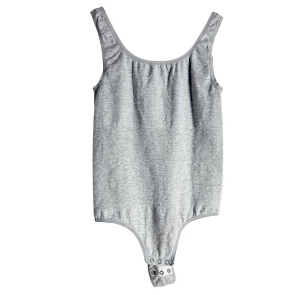 Yummie Sculpting Cotton Shaping Scoop Neck Sleeveless Tank Thong Bodysuit Gray - Picture 1 of 5